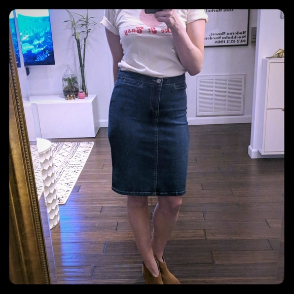 Dark Blue Denim Pencil Skirt With 